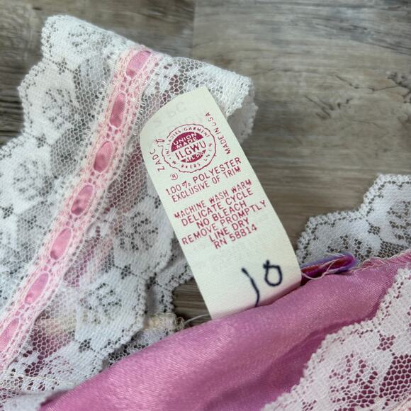 Vintage Pink Lace Trim Satin Camisole Tank Union Made in USA Coquette M - Picture 5 of 5